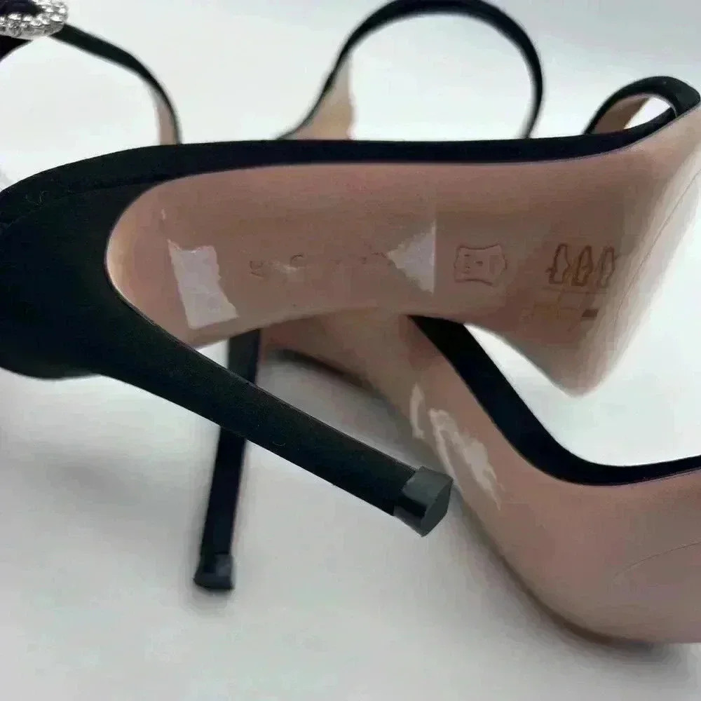 GIANVITO ROSSI Ava Crystal Embellished Satin Sandals Heels Black Size 37 - Picture 13 of 14